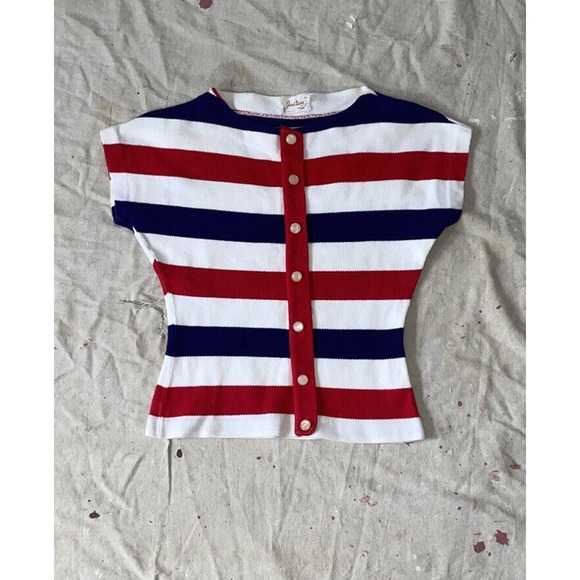 Vintage 40s/50s Jantzen nautical striped knit top w/ MOP buttons - Picture 1 of 6